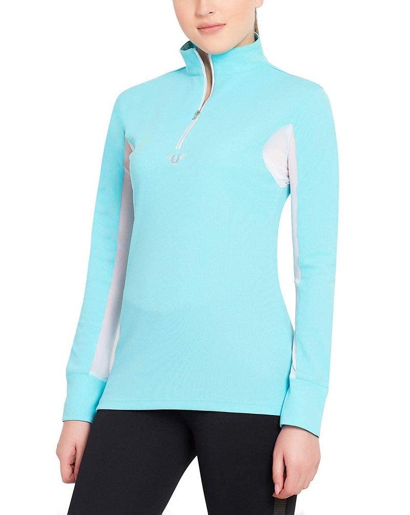 TuffRider Women's Ventilated Technical Long Sleeve Sport Shirt with Mesh, Aqua, Small - Image 2